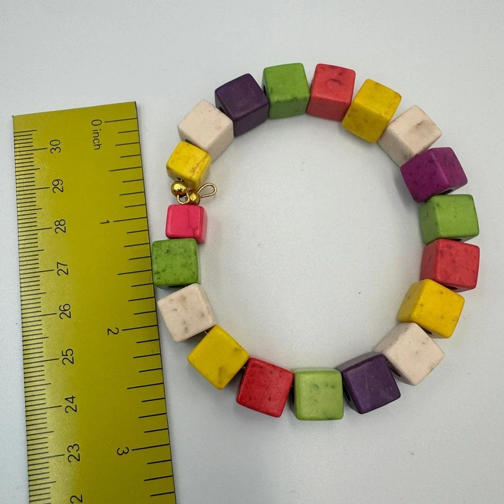 Multicolor Stone Cube Cross‎ Jewelry Set Necklace Bracelet Earrings Boho Rainbow